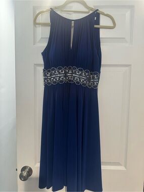 Navy Beaded Waist A-Line Dress